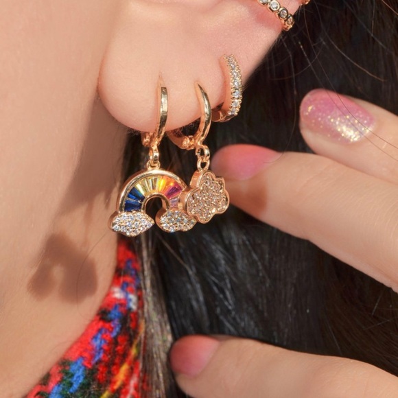 Earrings Rainbow Cloud Hoop Trio Earrings 18k Gold Plated Luxury Jewelry - Picture 3 of 10